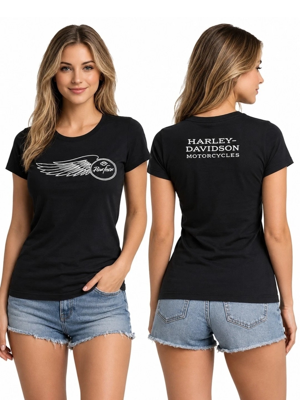 Harley-Davidson Women's Black Tee with White Wing Logo